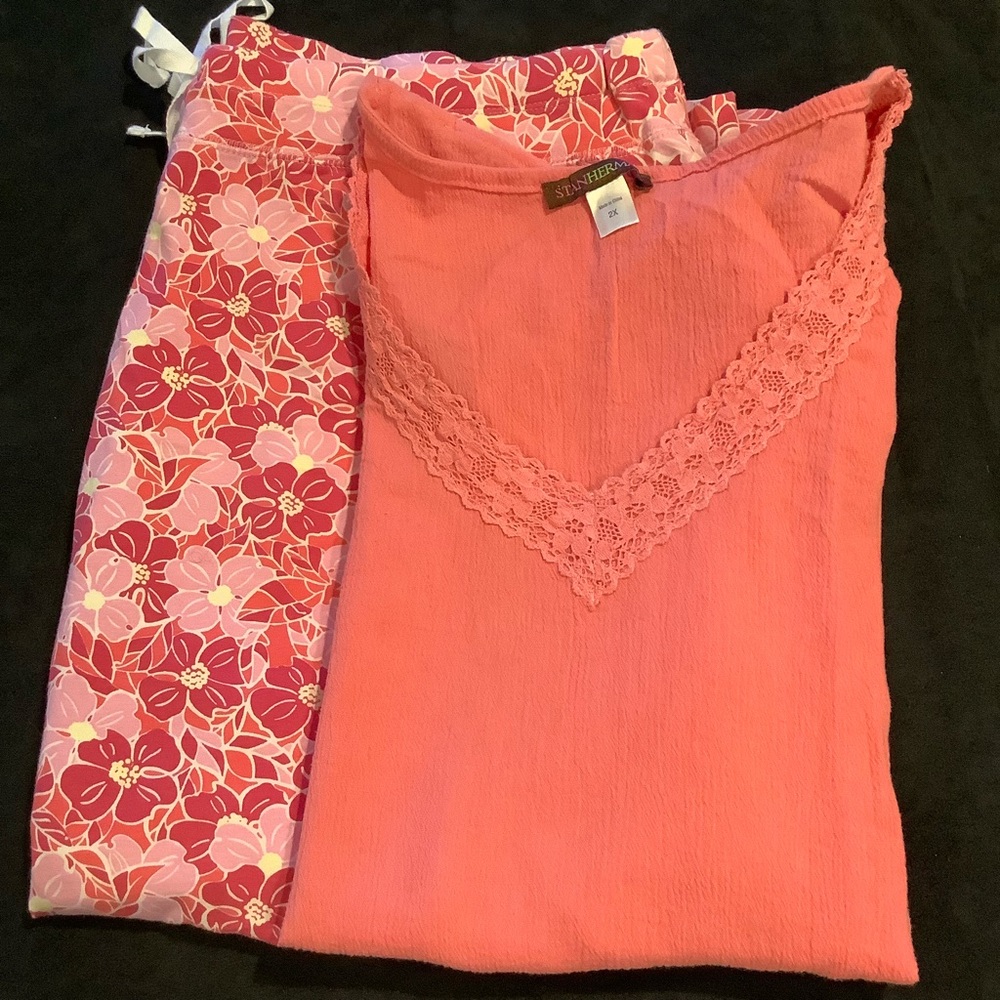 Stan Herman 3 pc set blouse top, cami & pant 2X new